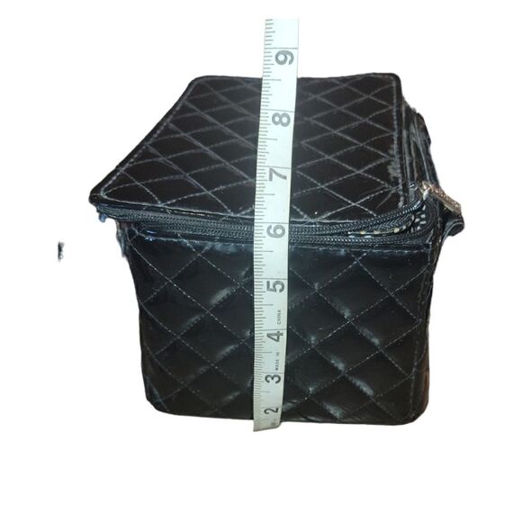 Caboodles Black Faux Patent Leather Sassy Tapered Makeup Tote Travel Case Set - Picture 14 of 16